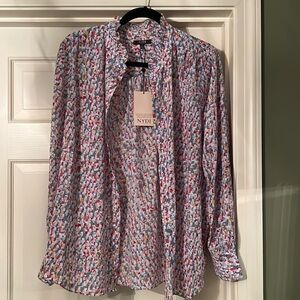 NYDJ ruffle neck blouse.